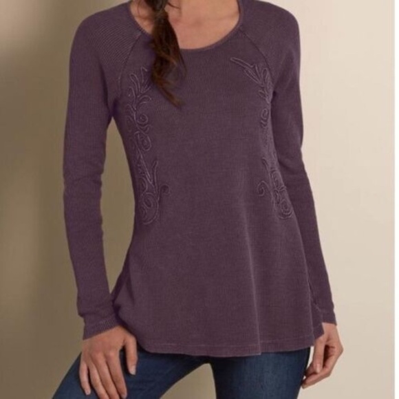 Soft Surroundings Purple Camden Thermal Embroidered Top, Size S - Picture 1 of 7